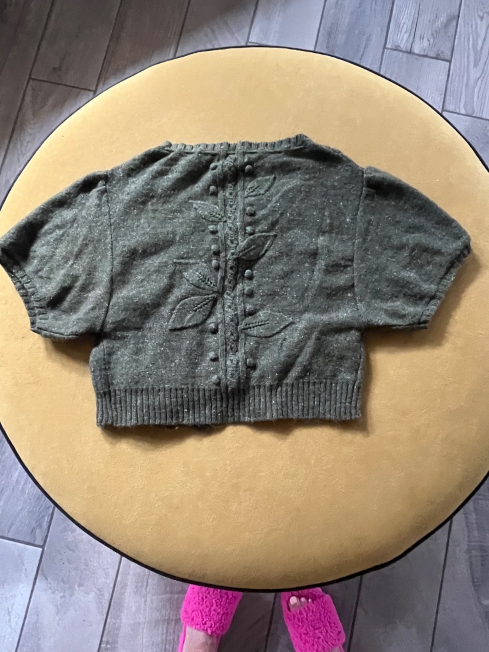 Vtg Sleeping on Snow Olive Green Floral Cropped Cardigan Sz M Cottagecore Fairy - Picture 3 of 11